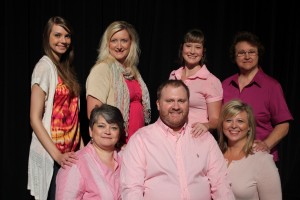 "Steel Magnolias" Blush Cast; Pictured back row from left: Macy Thompson, Lori Suiter, Stephanie McClanahan, Connie Norman. Pictured front row from left: Jenny Gilliland, Brian Johnson, Catherine Nailling. (Becca Alexander)