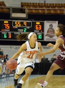 Heather Butler drives the ball to the goal as the clock winds down. (Tonya Evans)