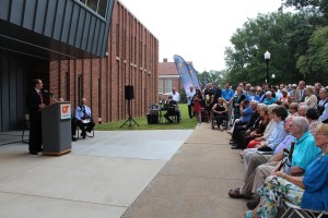 Vice Chancellor for Academic Affairs Dr. Jerald Ogg begins the ceremony by explaining the benefits of the building and thanking the building donors. (Alex Jacobi)