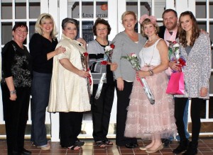 Pictured from left: Linda StClair, Catherine Nailling, Jenny Gilliland, Connie Norman, Lori Suiter, Stephanie McClanahan, Brian Johnson, Macy Thompson (Sheila Scott)