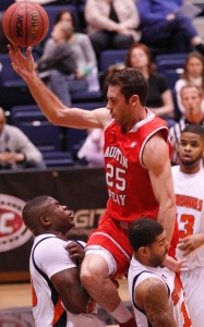 Myles Taylor and Omari Minor looked shocked as Austin Peay's Anthony Campbell goes in for a layup. (Robert Smith/Clarksville Leaf-Chronicle)