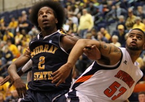 Jeremy Washington fights for the rebound against Murray State. (Sports Information)