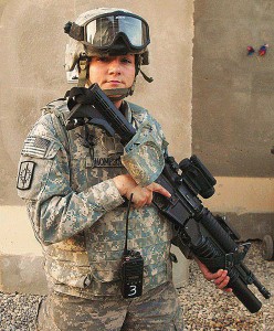 Macey Alloway, whose last name was Thompson when this picture was taken, poses at Camp Liberty in Baghdad, Iraq. (Macey Alloway)