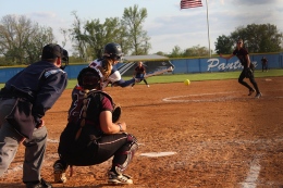 Leah Taylor prepares to hit the ball in game 12 against Eastern Kentucky University. (Malorie Paine)