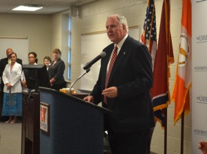 UTM Chancellor Tom Rakes begins the groundbreaking ceremony, welcoming the new building addition. (Alex Jacobi)