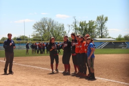 Kayla Wade, Kenzi Tate and Lauren Smith, along with several players from various teams in the conference, were honored for their efforts following the championship game. (Malorie Paine)