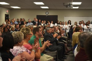 Audience members welcome the new 10-square-foot addition to the UTM Parsons Center. (Alex Jacobi)