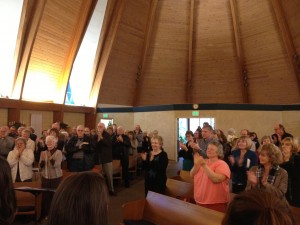 The congregation of First Congregational Church of Medford, Ore. congratulates the New Pacer Singers on a successful performance. (Alex Jacobi)