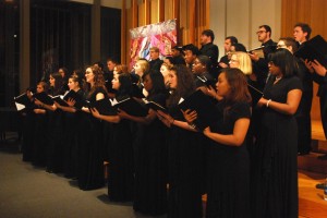 The New Pacer Singers performs one of their pieces for a congregation at the University Unitarian Church of Seattle, Wash. (Alex Jacobi)