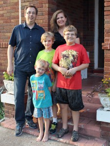 The Brown family gathers in front of their home in Martin, Tenn. Featured from left to right in the back row is Dr. Chris Brown; center is Leo Brown; and Merry Brown. Featured from left to right in the front row is Thomas; and Judah. (Sheila Scott)