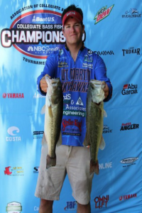 UTM Collegiate Bass Anglers Team President Dylan Powley shows off his catch at the Collegiate Bass Fishing Championship. (Collegiate Bass Championship)