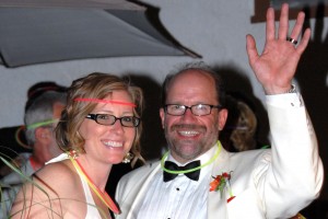 Dr. Julie Hill and Dr. David Coffey wave goodbye to some of their family on their wedding day, May, 17, 2008. (Julie Hill)