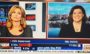 UTM alumna Rebeca DeBoard Seitz shown being interviewed by CNN on August 16 regarding her blog, rebecaseitz.wordpress.com, in which she complained about the FCC allowing nudity during a commercial break when she and her eight-year-old son were watching Good Morning America while eating breakfast together. (DeWayne Hamby)