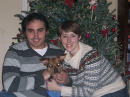 Anton and Erin Garcia-Fernandez with their dog Cary this past Christmas.