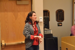 Katie Smith, the new UTM Student Organizations Coordinator, speaks to the Student Government Association about her goals during her time here. Some of the goals include hosting more trainings for club presidents, publishing a weekly newsletter called "The Hub" and utilizing OrgSync. (Mary Jean Hall)