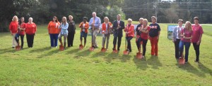 The president and two alumnae from Zeta Tau Alpha, Alpha Delta Pi, Chi Omega and Alpha Omicron Pi broke ground for the new sorority lodges Oct. 5 with Vice chancellor of Student Affairs Margaret Toston, UTM Chancellor Tom Rakes, UT Board of Trustees member Betty Ann Tanner, Vice Chancellor for Advancement Andy Wilson and Vice Chancellor for Finance and Administration Nancy Yarbrough. Construction is expected to start in January 2014. (Mary Jean Hall)