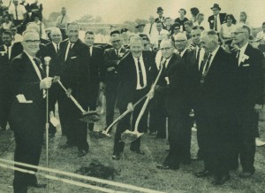 In 1963, Mayor Doug Murphy, WCMT general manager Duke Drumm and County Judge Cayce Pentecost break ground for the construction of what is now the Hardy M. Graham Stadium. (The Volette)