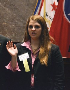 Jamie Arnett was sworn in as elected governor at the 44th General Assembly of the Tennessee Intercollegiate State Legislature on Nov. 16. Arnett is the first female and second UTM student to attain the position. (Mary Jean Hall)
