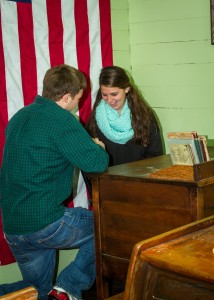 Sunday, Nov. 12, Jeremy Durpo from Kenton, Tenn., asked his high school sweetheart, Susan Douglas, a senior Elementary Education major from Hornbeak, Tenn., to marry him inside the quaint red-brick, one-room schoolhouse at the north end of Discovery Park of America. (Michael Hardin)