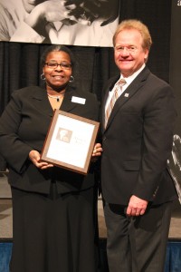 From right, the Black Student Association Torch Award recipient Dr. Annie Carol Jones and David Belote, Assistant Vice Chancellor for Student Affairs and City of Martin Alderman. (Aimee Bilger)