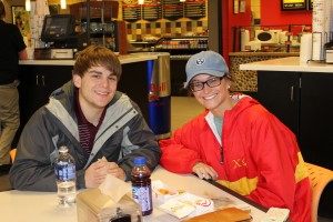 Houston Cozart, sophmore Finance major, and Maranda Dempsey, sophmore Nursing major, are grabbing a quick meal together in the UTM Food Court. (Sheila Scott)