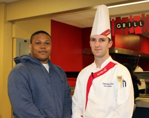 Banquet Chef Ross Ratkowski, pictured with Tavarios Cleaves a freshman Food & Nutrition major, will meet individually with anyone regarding their food sensitivities. (Sheila Scott)