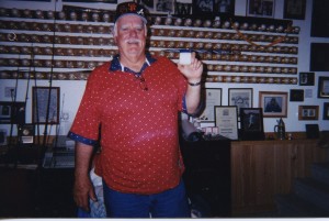 Trisha Capansky interviewed Gaylord Perry, Baseball Hall of Fame member, in his garage which he had converted into a baseball shrine. During Perry’s baseball career he had been suspected of greasing the ball. So, Capansky not only asked him to sign her baseball card, she also got had to sign a jar of Vaseline. (Trisha Capansky)
