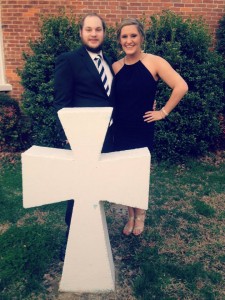 Matt Borden and Courtney Jordan pose in front of the Sigma Chi house before White Rose. (Courtney Jordan)
