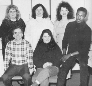 Van Jones who was the Executive Editor of The Pacer while he attended UTM is pictured with members of The Pacer staff and their adviser in the 1990 Spirit Yearbook. In the back row from left to right is Michelle Andrews, Christy Buttrey and Margaret Merril. In the front row from left to right is Dr. Jerald Ogg The Pacer's adviser, Sheila Schoonover and Van Jones. (1990 Spirit Yearbook)