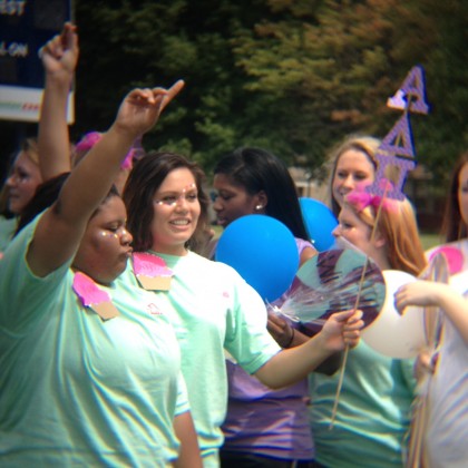 The Alpha Delta Pi sorority participating in the 2014 Bid day. (Amber Sherman)