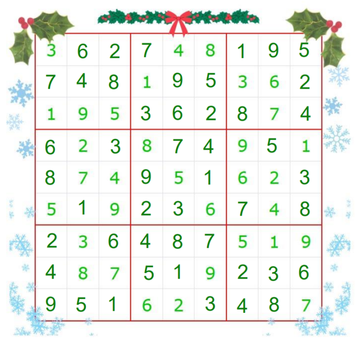 Answers to holiday sudoku 